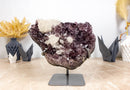 Amethyst Cluster with Flower Crystal Calcite on Metal Stand collective