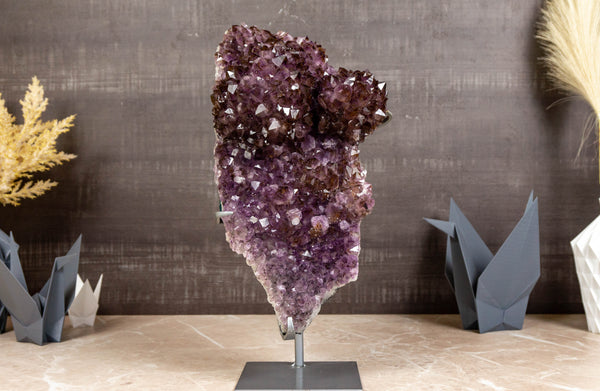 Rare Large Amethyst Flower Cluster with Golden Goethite - E2D Crystals & Minerals