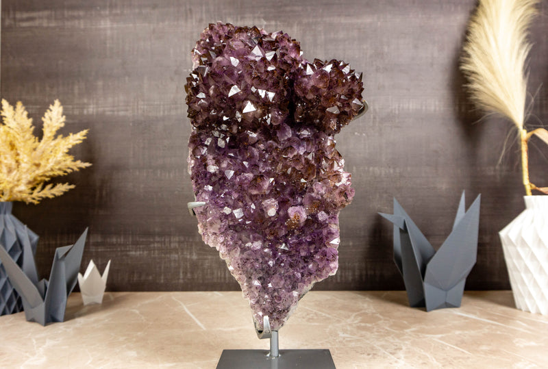 Rare Large Amethyst Flower Cluster with Golden Goethite - E2D Crystals & Minerals