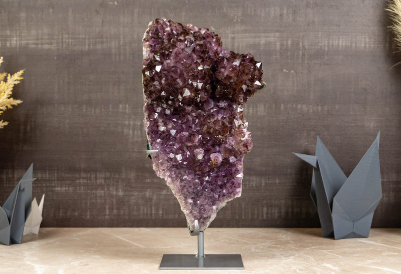 Rare Large Amethyst Flower Cluster with Golden Goethite - E2D Crystals & Minerals