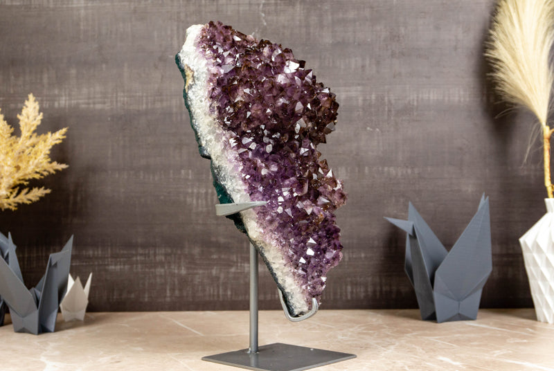 Rare Large Amethyst Flower Cluster with Golden Goethite - E2D Crystals & Minerals