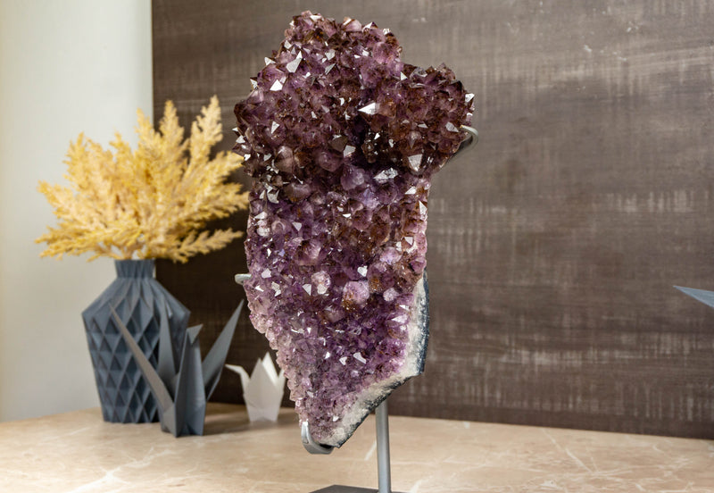 Rare Large Amethyst Flower Cluster with Golden Goethite - E2D Crystals & Minerals