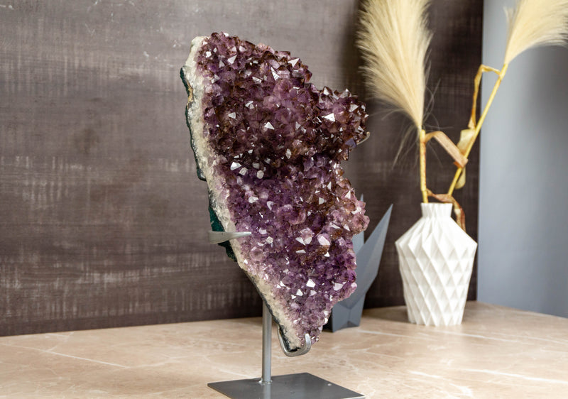 Rare Large Amethyst Flower Cluster with Golden Goethite - E2D Crystals & Minerals