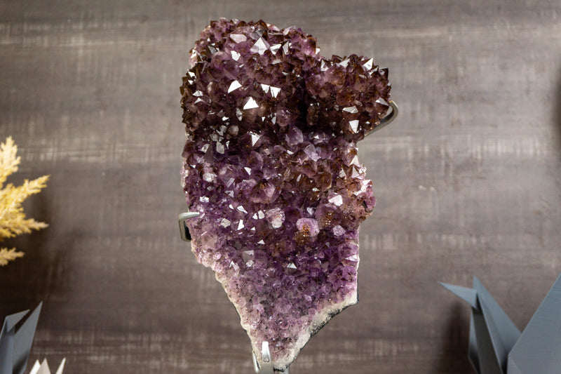 Rare Large Amethyst Flower Cluster with Golden Goethite - E2D Crystals & Minerals