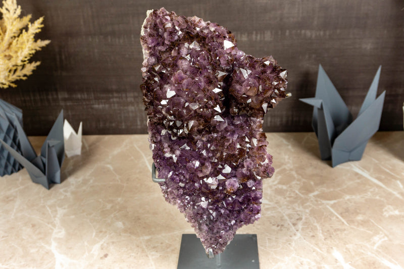 Rare Large Amethyst Flower Cluster with Golden Goethite - E2D Crystals & Minerals