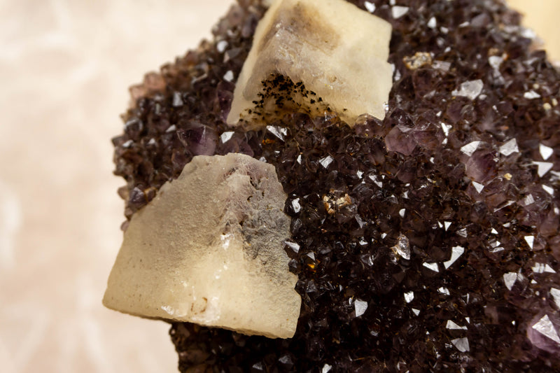 Amethyst Cluster with Geometrical Crystal Calcite and Golden Goethite collective