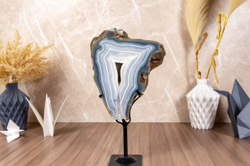 Lace Agate with Druzy Geode, Double Side Agate Slice collective
