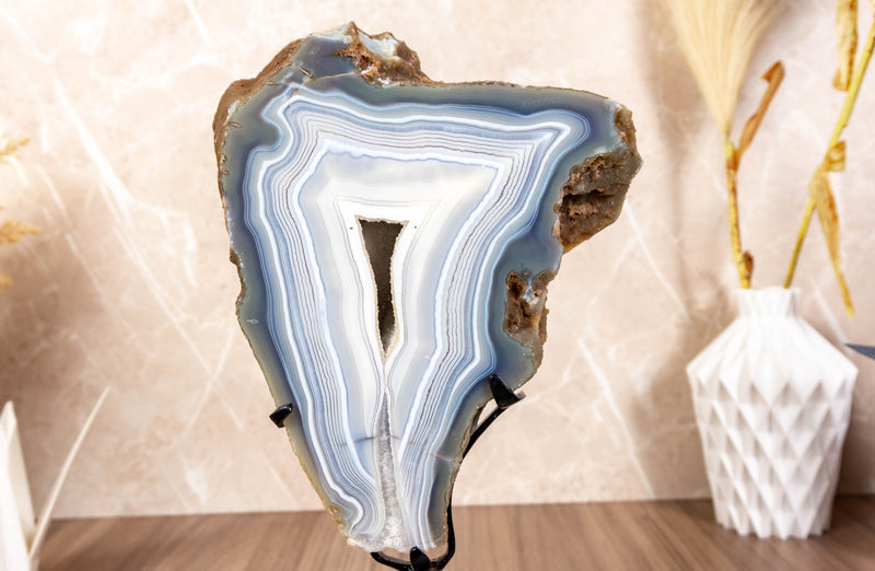 Lace Agate with Druzy Geode, Double Side Agate Slice collective