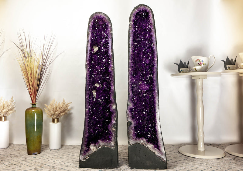 Pair of Tall Amethyst Cathedral Geodes of AAA Deep Purple Amethyst - E2D Crystals & Minerals