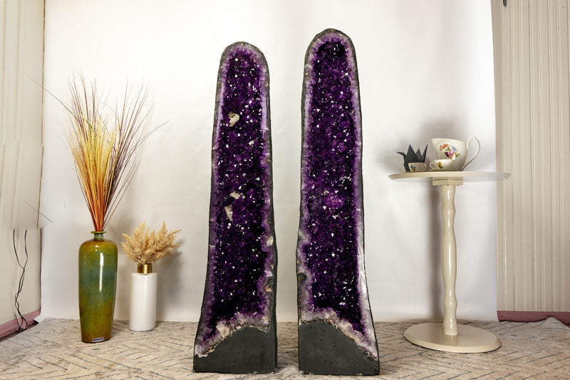 Pair of Tall Amethyst Cathedral Geodes of AAA Deep Purple Amethyst - E2D Crystals & Minerals