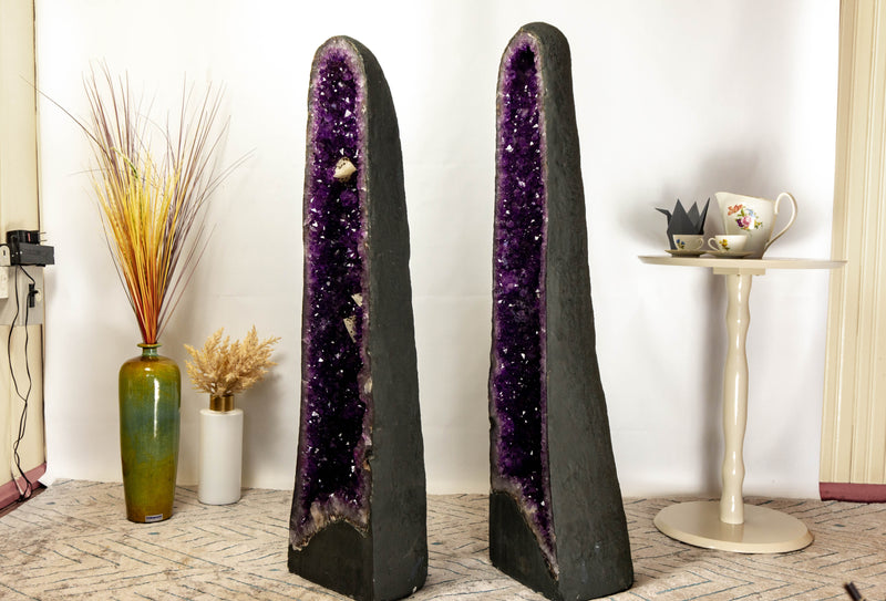 Pair of Tall Amethyst Cathedral Geodes of AAA Deep Purple Amethyst - E2D Crystals & Minerals