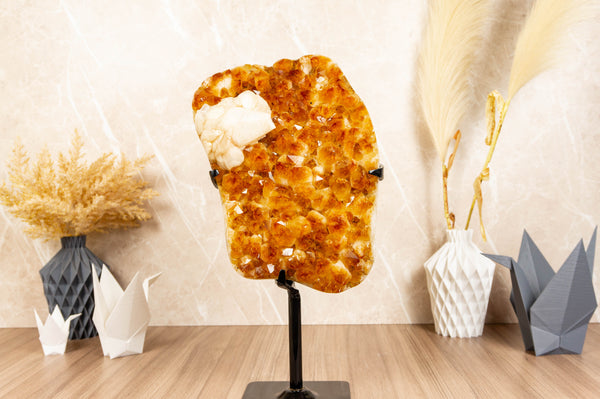 Large Orange Citrine Geode Cluster with Calcite collective