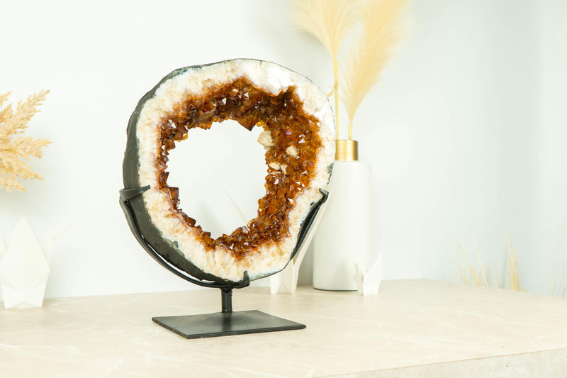 Wunderschöne AAA Citrin Geode mit tief orange Citrin Druzy