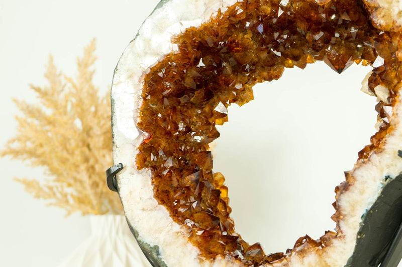 Wunderschöne AAA Citrin Geode mit tief orange Citrin Druzy