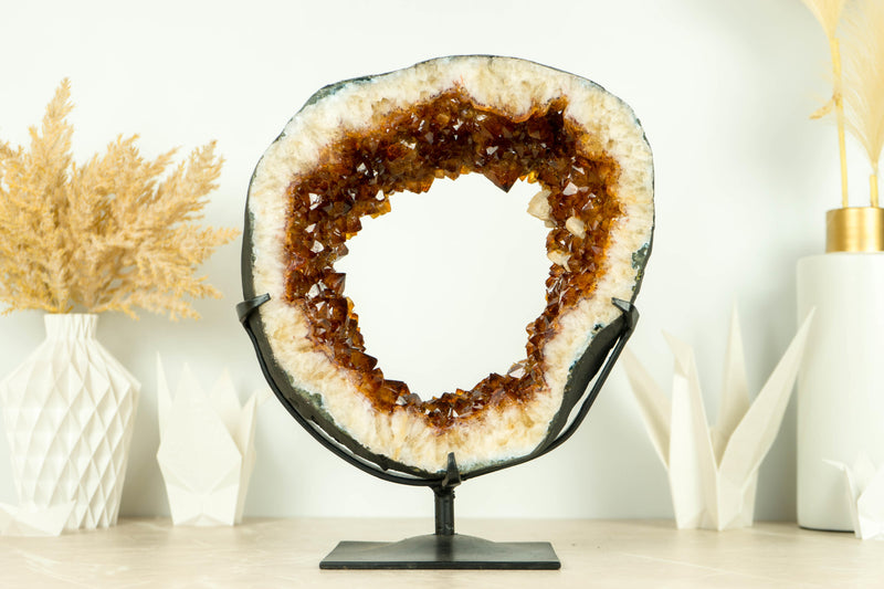 Wunderschöne AAA Citrin Geode mit tief orange Citrin Druzy