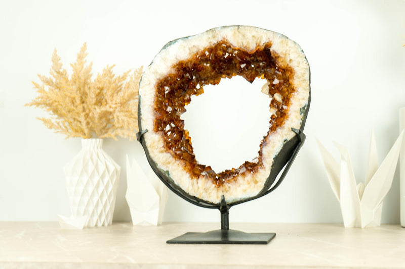 Wunderschöne AAA Citrin Geode mit tief orange Citrin Druzy