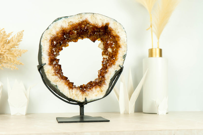 Wunderschöne AAA Citrin Geode mit tief orange Citrin Druzy
