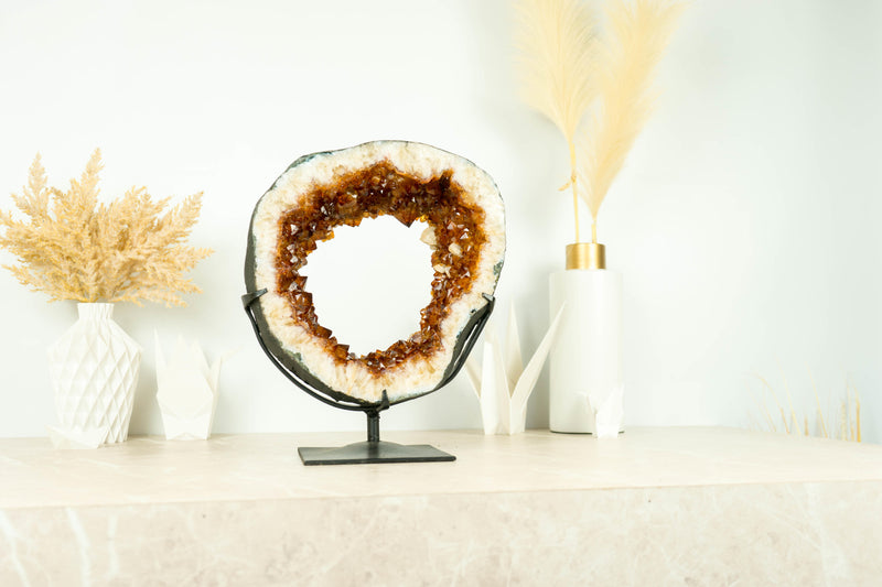 Wunderschöne AAA Citrin Geode mit tief orange Citrin Druzy