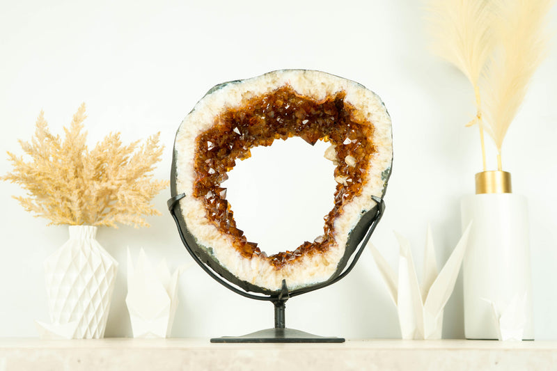 Wunderschöne AAA Citrin Geode mit tief orange Citrin Druzy
