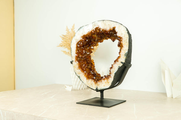 Wunderschöne AAA Citrin Geode mit tief orange Citrin Druzy