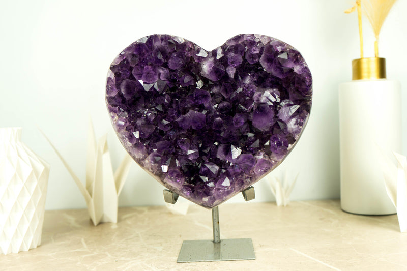 Large AAA Amethyst Heart with Deep Purple Amethyst Druzy