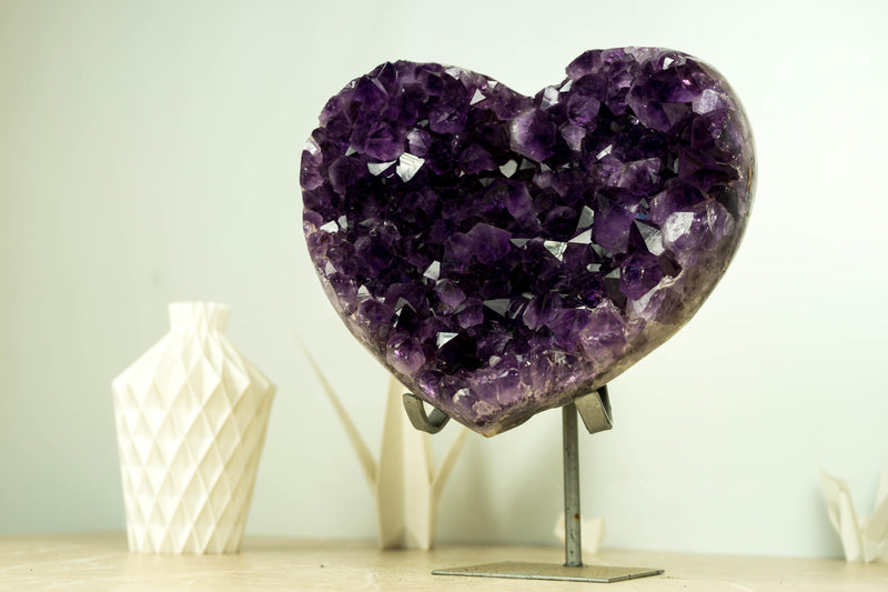 Large AAA Amethyst Heart with Deep Purple Amethyst Druzy