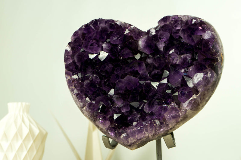 Large AAA Amethyst Heart with Deep Purple Amethyst Druzy