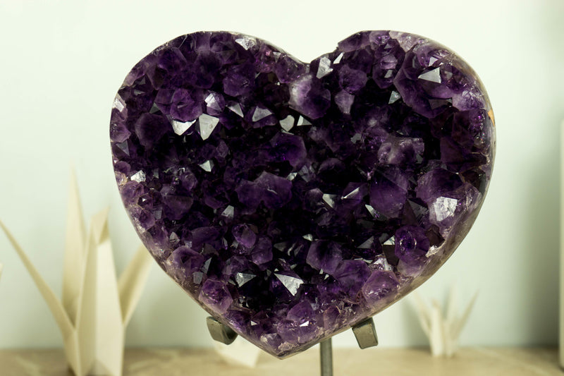 Large AAA Amethyst Heart with Deep Purple Amethyst Druzy