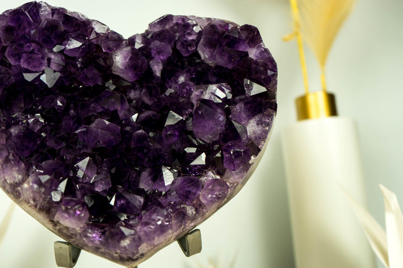 Large AAA Amethyst Heart with Deep Purple Amethyst Druzy