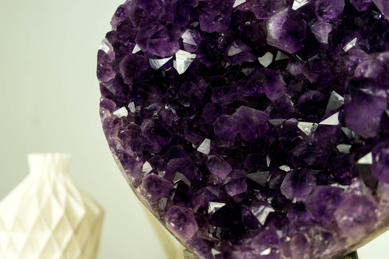 Large AAA Amethyst Heart with Deep Purple Amethyst Druzy