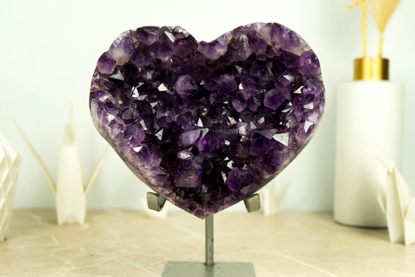 Amethyst Heart with Grape Purple Amethyst Druzy and Amethyst Flower