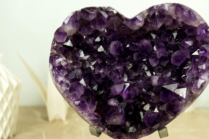 Amethyst Heart with Grape Purple Amethyst Druzy and Amethyst Flower