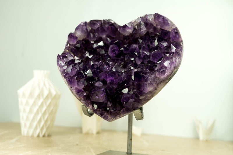 Amethyst Heart with Grape Purple Amethyst Druzy and Amethyst Flower