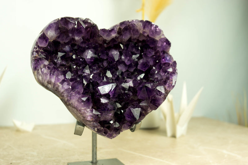 Amethyst Heart with Grape Purple Amethyst Druzy and Amethyst Flower