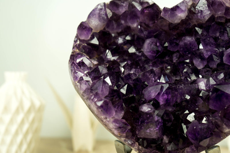 Amethyst Heart with Grape Purple Amethyst Druzy and Amethyst Flower