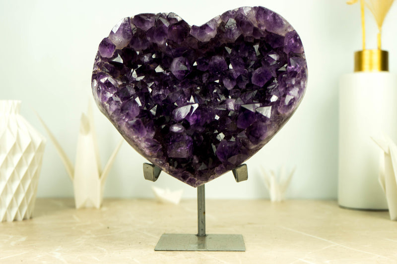 Amethyst Heart with Grape Purple Amethyst Druzy and Amethyst Flower