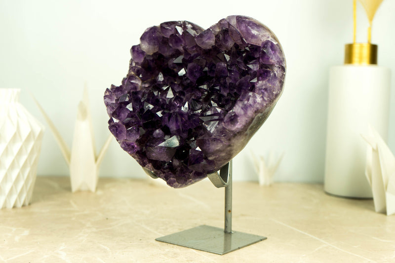 Amethyst Heart with Grape Purple Amethyst Druzy and Amethyst Flower