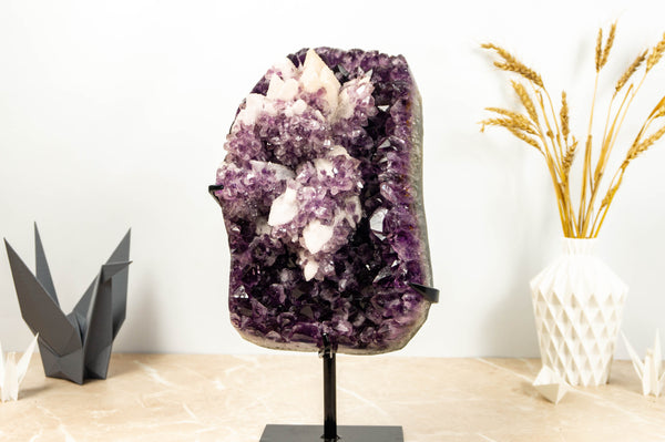 Amethyst Cluster with UV Reactive Crystal Calcite, Aaa Collector Grade Amethyst Cluster collective