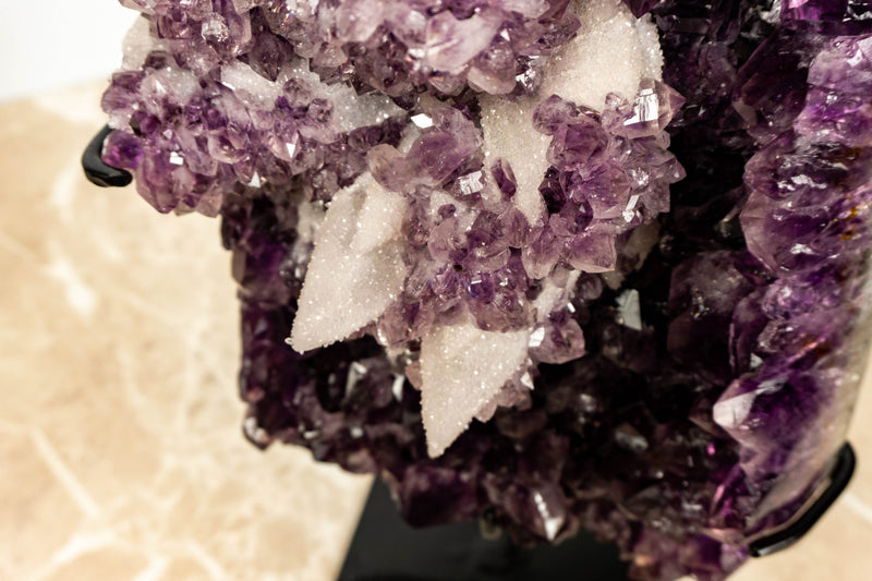 Amethyst Cluster with UV Reactive Crystal Calcite, Aaa Collector Grade Amethyst Cluster collective