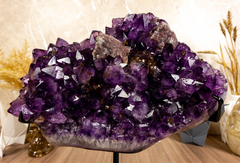 Amethyst Cluster with Calcite and Golden Goethite, Aaa Dark Amethyst collective