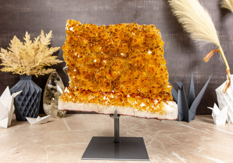 AA Citrine Cluster Crystalon Stand, Deep Yellow Citrine with Goethite collective