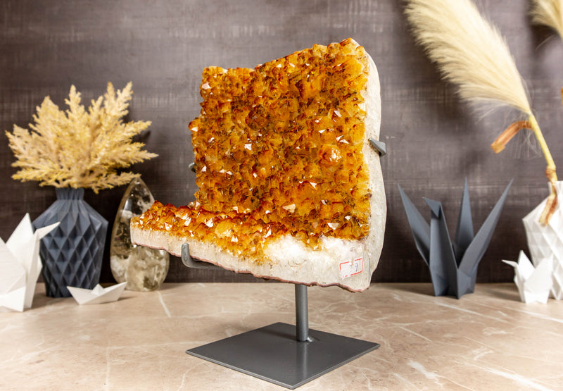 AA Citrine Cluster Crystalon Stand, Deep Yellow Citrine with Goethite collective