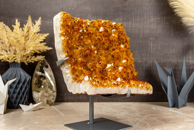 AA Citrine Cluster Crystalon Stand, Deep Yellow Citrine with Goethite collective