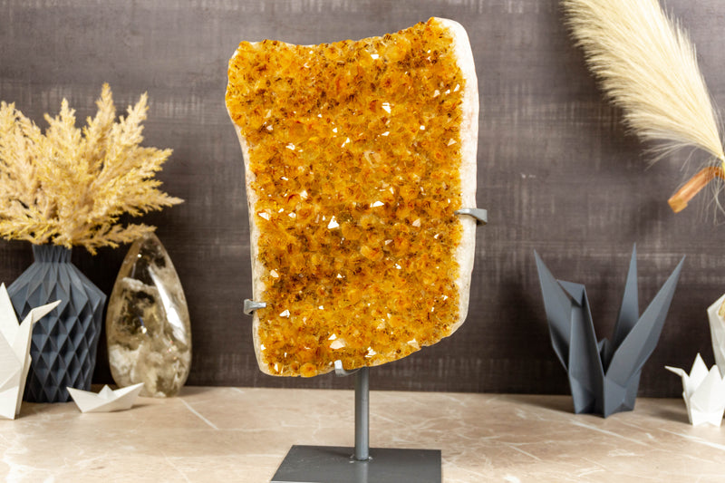 Large Yellow Citrine with Goethite Cluster on Stand collective