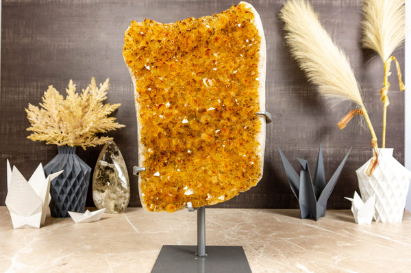 Large Yellow Citrine with Goethite Cluster on Stand collective