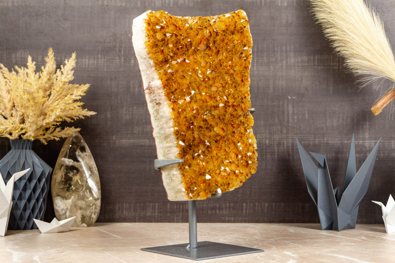 Large Yellow Citrine with Goethite Cluster on Stand collective