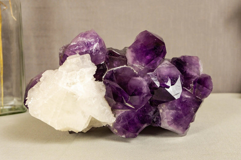 Large Amethyst & Calcite Cluster, Aaa Quality Natural Extra Deep Purple Color collective