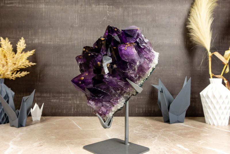Rare Deep Purple Amethyst Cluster with Cristobalite - E2D Crystals & Minerals