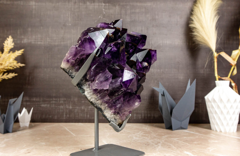 Rare Deep Purple Amethyst Cluster with Cristobalite - E2D Crystals & Minerals