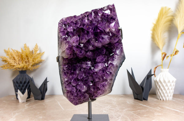 Large and Deep Purple Amethyst Cluster with Golden Goethite collective